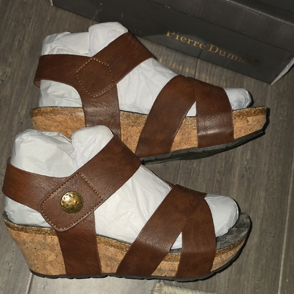 Pierre Dumas Brown Cork Wedge Sandals - Picture 2 of 9